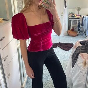Reformation Fuchsia Velvet Puff Sleeve Blouse NWT